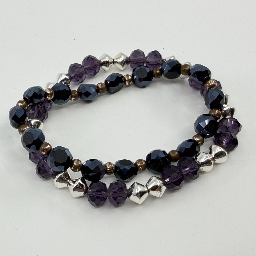 Purple & Black Crystal Stacking Bracelet Set - Elegant Stretch Jewelry